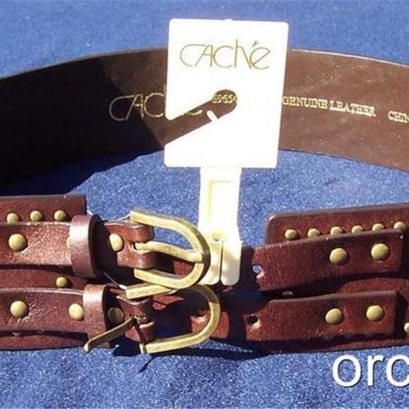 Cache Espresso Leather Nail Head Grommets Belt Buckles Pant New Matches Top $98 - Picture 3 of 7